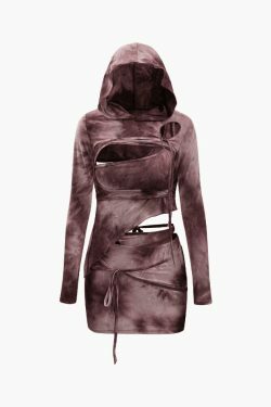 Y2K Tie Dye Cami Top with Hooded Shrug & Mini Skirt Set - Coquette Aesthetic Fashion