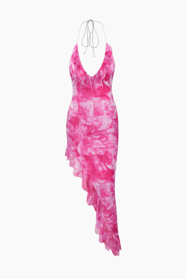 Y2K Tie Dye Halter Midi Dress: Coquette Aesthetic with Grunge Style