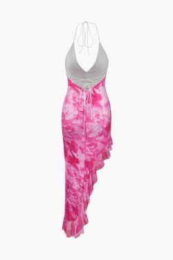 Y2K Tie Dye Halter Midi Dress: Coquette Aesthetic with Grunge Style