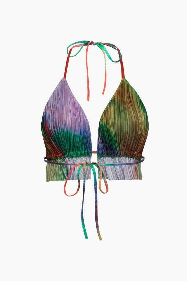 Y2K Tie Dye Plisse Halter Top & Pants Set - Coquette Aesthetic Outfit for Women