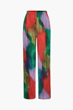 Y2K Tie Dye Plisse Halter Top & Pants Set - Coquette Aesthetic Outfit for Women