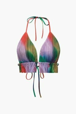 Y2K Tie Dye Plisse Halter Top & Pants Set - Coquette Aesthetic Outfit for Women