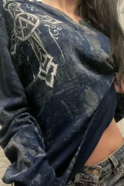 Y2K Tie Dye Print Oversized Long Sleeve Tee - Coquette Aesthetic Grunge Style