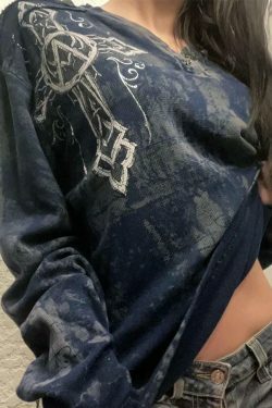 Y2K Tie Dye Print Oversized Long Sleeve Tee - Coquette Aesthetic Grunge Style