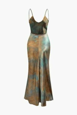 Y2K Tie Dye Satin Maxi Dress: Coquette Aesthetic, Grunge Style, Pastel Goth