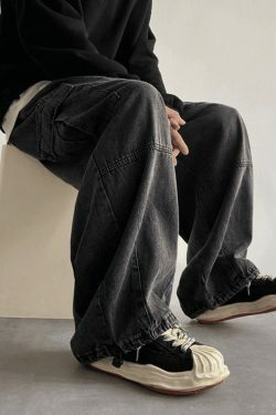 Y2K Vintage Cargo Jeans: Grunge Aesthetic with Coquette Style, Pastel Goth Vib