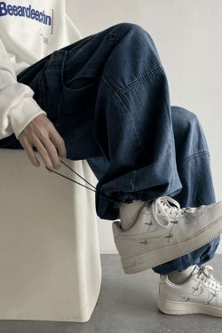 Y2K Vintage Cargo Jeans: Grunge Aesthetic with Coquette Style, Pastel Goth Vib