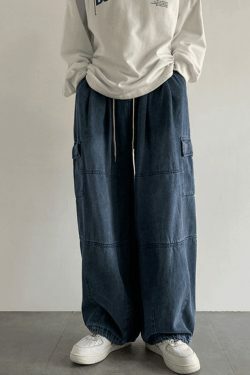 Y2K Vintage Cargo Jeans: Grunge Aesthetic with Coquette Style, Pastel Goth Vib