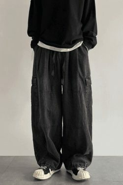 Y2K Vintage Cargo Jeans: Grunge Aesthetic with Coquette Style, Pastel Goth Vib