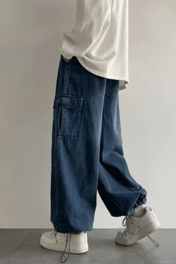 Y2K Vintage Cargo Jeans: Grunge Aesthetic with Coquette Style, Pastel Goth Vib