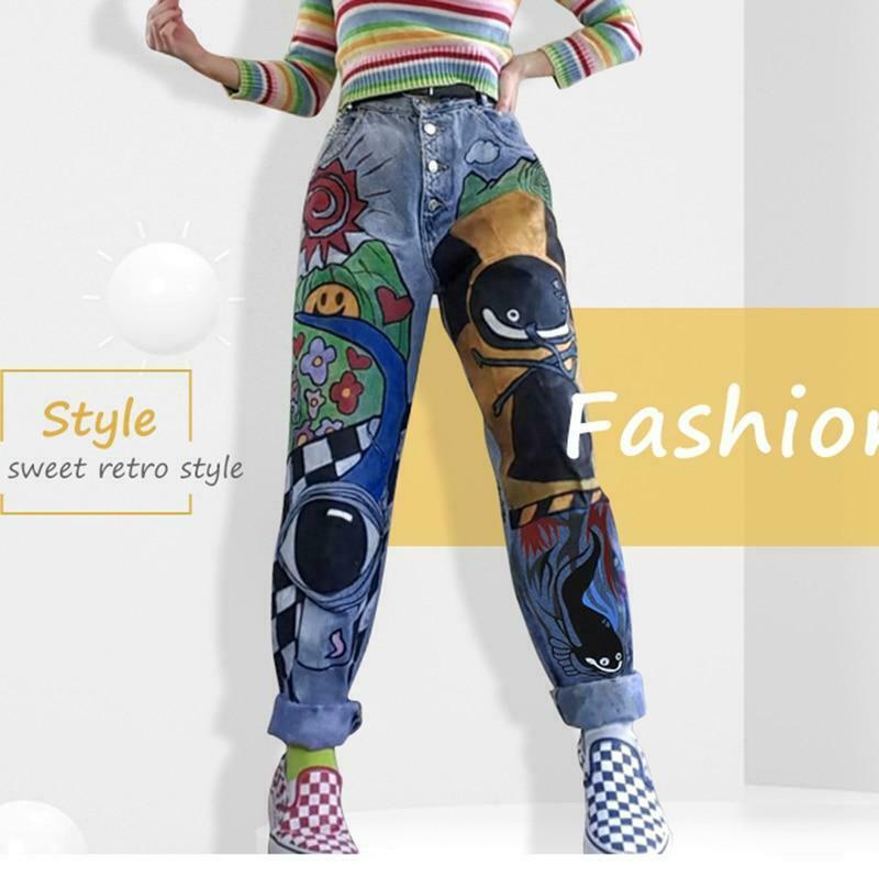 Y2K Vintage Cartoon Print Denim Pants - Coquette Aesthetic Grunge Style Cargo Skirt Women Fashion Y2K Vintage Cartoon Print Denim Pants - Coquette Aesthetic Grunge Style Cargo Skirt Women Fashion