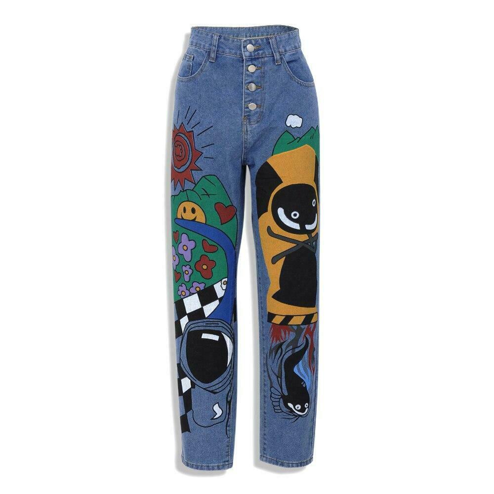 Y2K Vintage Cartoon Print Denim Pants - Coquette Aesthetic Grunge Style Cargo Skirt Women Fashion Y2K Vintage Cartoon Print Denim Pants - Coquette Aesthetic Grunge Style Cargo Skirt Women Fashion