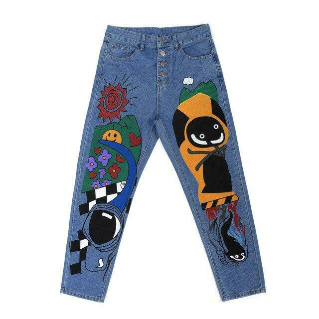 Y2K Vintage Cartoon Print Denim Pants - Coquette Aesthetic Grunge Style Cargo Skirt Women Fashion Y2K Vintage Cartoon Print Denim Pants - Coquette Aesthetic Grunge Style Cargo Skirt Women Fashion