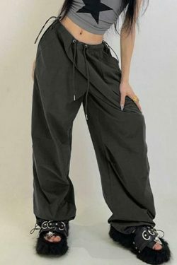 Y2K Vintage Drawstring Cargo Pants: American Style Aesthetic for Women