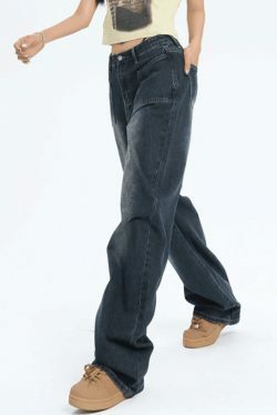 Y2K Vintage Gradient Wash Jeans - Coquette Aesthetic Street Fashion for Women