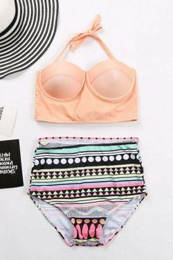 Y2K Vintage Halter String Backless Push Up Printed Bikinis Swimsuits