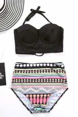 Y2K Vintage Halter String Backless Push Up Printed Bikinis Swimsuits