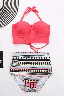 Y2K Vintage Halter String Backless Push Up Printed Bikinis Swimsuits