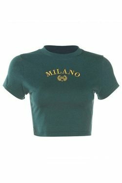 Y2K Vintage Logo Embroidery Crop Top - Coquette Aesthetic Grunge Style - Cute Pastel Goth Fashion