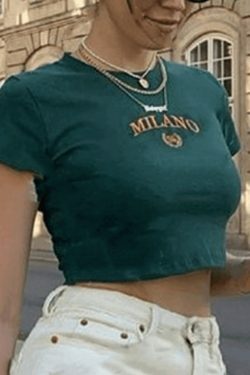 Y2K Vintage Logo Embroidery Crop Top - Coquette Aesthetic Grunge Style - Cute Pastel Goth Fashion