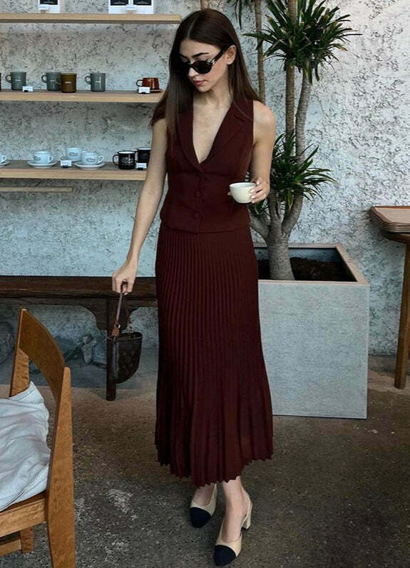 Y2K Vintage Pleated Skirt Suit Set - Coquette Aesthetic with Pastel Goth Vibes Y2K Vintage Pleated Skirt Suit Set - Coquette Aesthetic with Pastel Goth Vibes