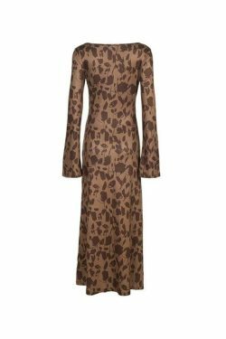 Y2K Vintage Print Maxi Dress with Trumpet Sleeves - Coquette Aesthetic Grunge Style Women's Fashion