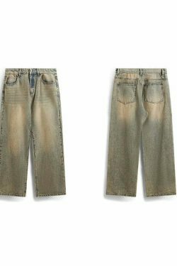 Y2K Vintage Wash Loose Fit Jeans - Coquette Aesthetic Grunge Style Cargo Skirt Women's Fashion