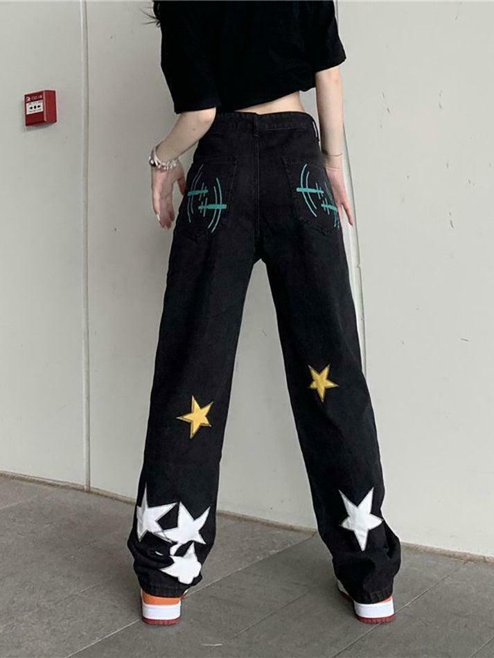 Y2K Washed Star Patched Boyfriend Jeans - Coquette Aesthetic Grunge Style - Cute Tops & Cargo Skirt Y2K Washed Star Patched Boyfriend Jeans - Coquette Aesthetic Grunge Style - Cute Tops & Cargo Skirt