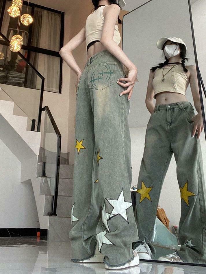 Y2K Washed Star Patched Boyfriend Jeans - Coquette Aesthetic Grunge Style - Cute Tops & Cargo Skirt Y2K Washed Star Patched Boyfriend Jeans - Coquette Aesthetic Grunge Style - Cute Tops & Cargo Skirt