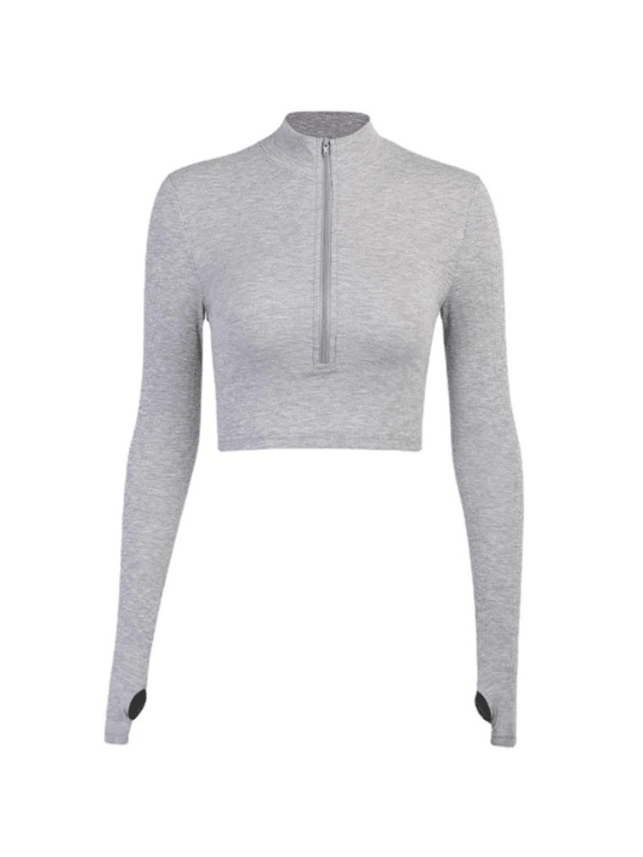 Y2K Zipper Crop Knit Top: Coquette Aesthetic Grunge Style - Cute Pastel Goth Fashion