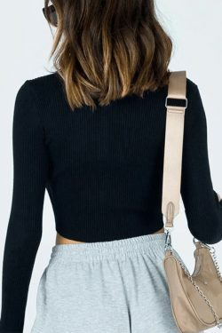 Y2K Zipper Crop Knit Top: Coquette Aesthetic Grunge Style - Cute Pastel Goth Fashion