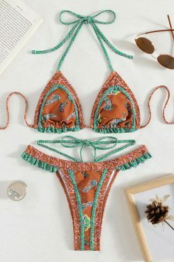 Yellow Strap Bikini: Y2K Fashion Halter Swimsuit - Coquette Aesthetic, Grunge Style, Cute Tops