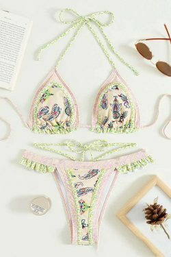 Yellow Strap Bikini: Y2K Fashion Halter Swimsuit - Coquette Aesthetic, Grunge Style, Cute Tops