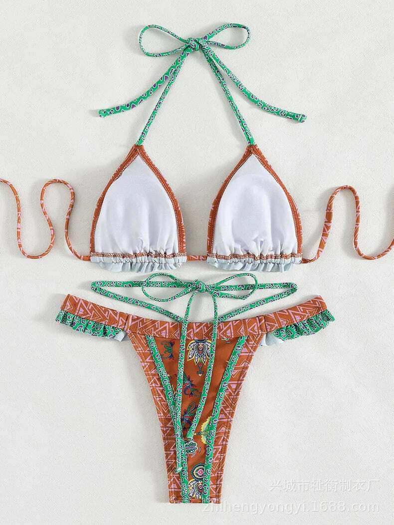 Yellow Strap Bikini: Y2K Fashion Halter Swimsuit - Coquette Aesthetic, Grunge Style, Cute Tops