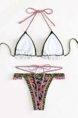 Yellow Strap Bikini: Y2K Fashion Halter Swimsuit - Coquette Aesthetic, Grunge Style, Cute Tops