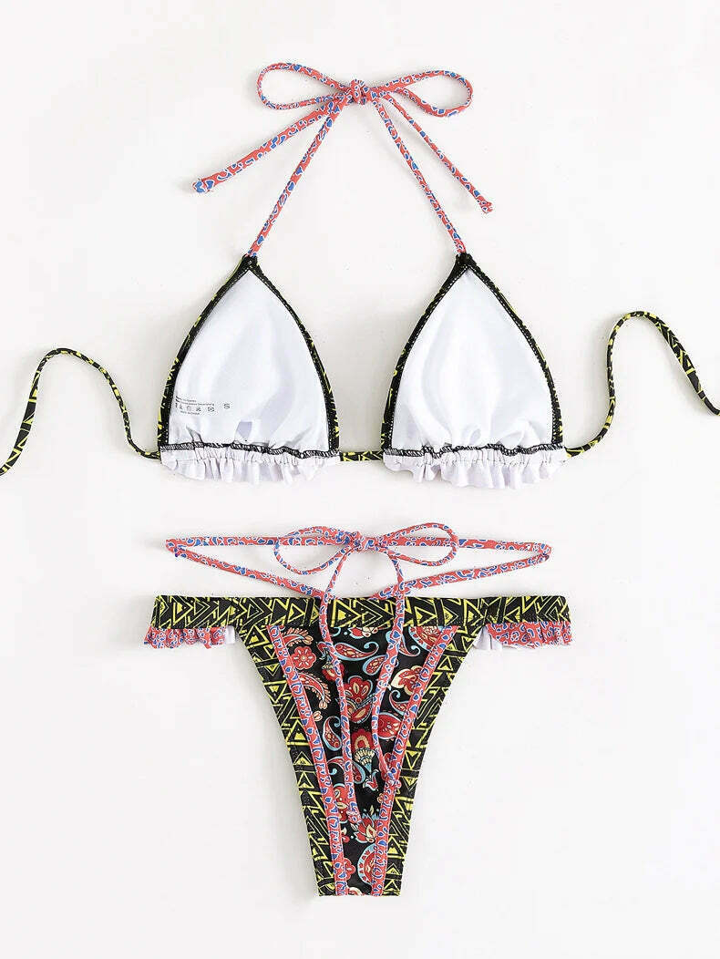 Yellow Strap Bikini: Y2K Fashion Halter Swimsuit - Coquette Aesthetic, Grunge Style, Cute Tops