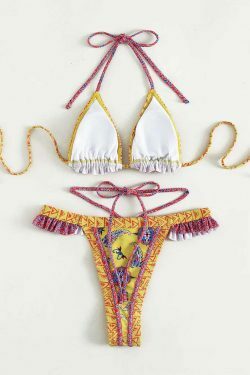 Yellow Strap Bikini: Y2K Fashion Halter Swimsuit - Coquette Aesthetic, Grunge Style, Cute Tops