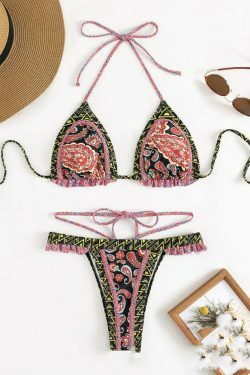 Yellow Strap Bikini: Y2K Fashion Halter Swimsuit - Coquette Aesthetic, Grunge Style, Cute Tops