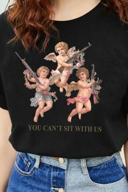 You Can't Sit With Us Y2K Aesthetic T-Shirt for Women - Coquette Style Grunge Fashion Top