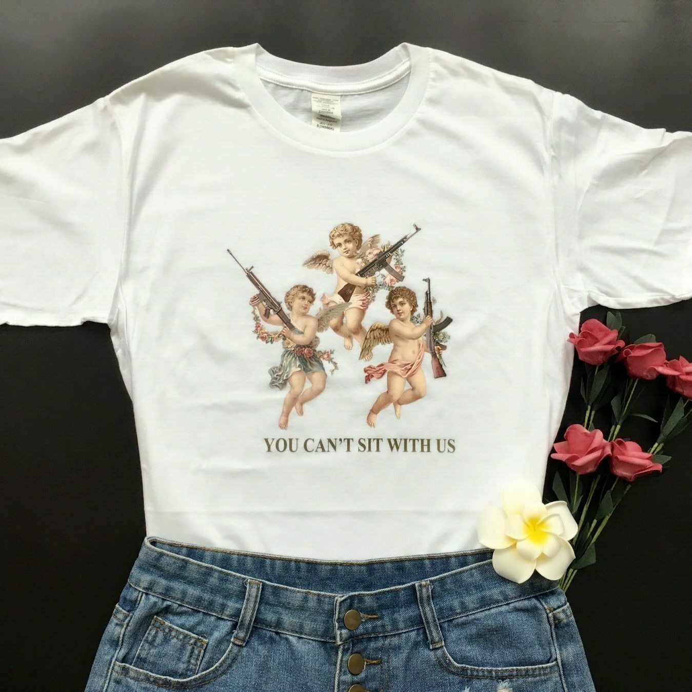 You Can't Sit With Us Y2K Aesthetic T-Shirt for Women - Coquette Style Grunge Fashion Top