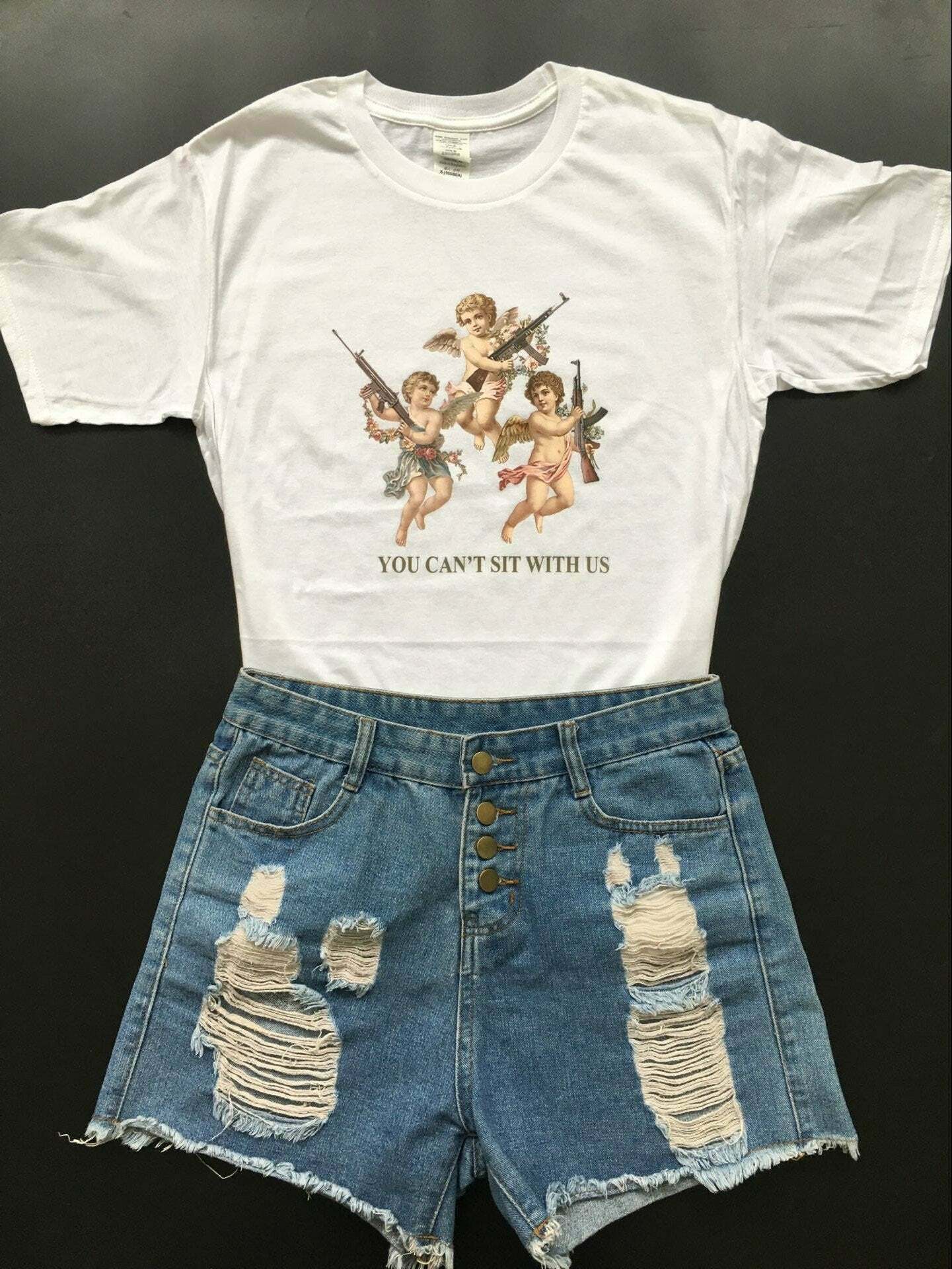 You Can't Sit With Us Y2K Aesthetic T-Shirt for Women - Coquette Style Grunge Fashion Top