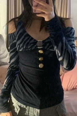 Zebra Print Cold Shoulder Cutout Tee - Y2K Aesthetic with Coquette & Grunge Vibes