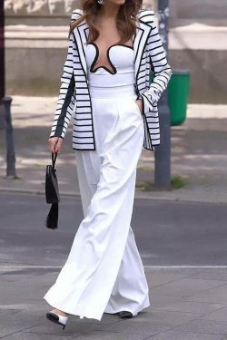 Zebra Striped Stand-up Collar Jacket Suit for Women - Y2K Fashion Statement Piece