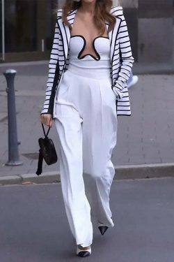 Zebra Striped Stand-up Collar Jacket Suit for Women - Y2K Fashion Statement Piece