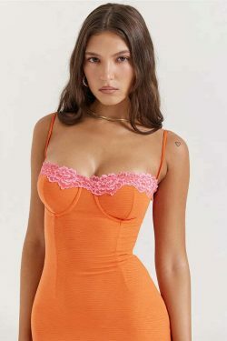 Zestful Zing Lace Detail Dress - Y2K Fashion Statement with Coquette Aesthetic Touch