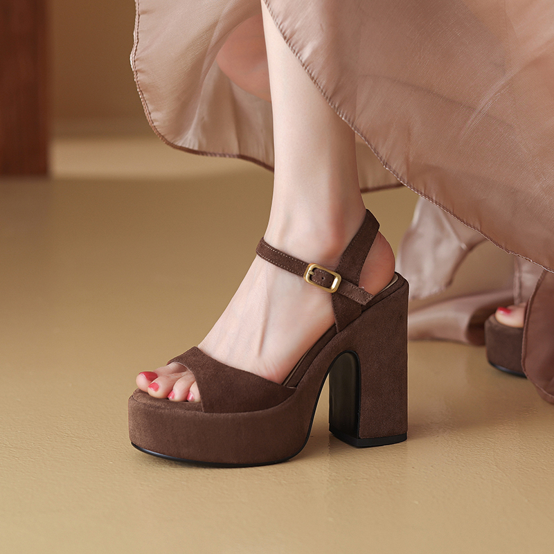 12.5 cm Italian-Style Soft-Soled Leather High Heel Sandals for Comfort and Style, Perfect for 90s and Y2K Fashion 12.5 cm Italian-Style Soft-Soled Leather High Heel Sandals for Comfort and Style, Perfect for 90s and Y2K Fashion