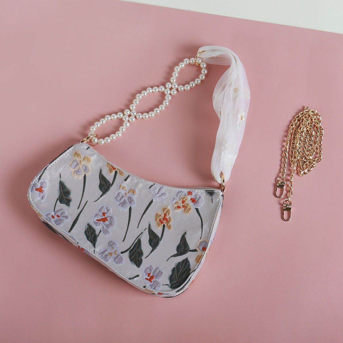 2022 Women's Three-Dimensional Embroidered Lace Pearl Chain Underarm Crossbody Bag - Trendy Niche Handbag 2022 Women's Three-Dimensional Embroidered Lace Pearl Chain Underarm Crossbody Bag - Trendy Niche Handbag