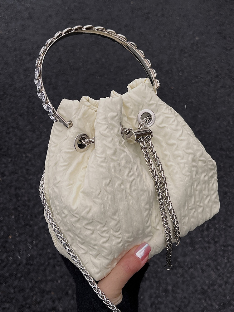2023 Women's Rhinestone Round Ring Bucket Bag - Sweet Chain Shoulder Crossbody Handbag, Trendy Fashion Accessory 2023 Women's Rhinestone Round Ring Bucket Bag - Sweet Chain Shoulder Crossbody Handbag, Trendy Fashion Accessory
