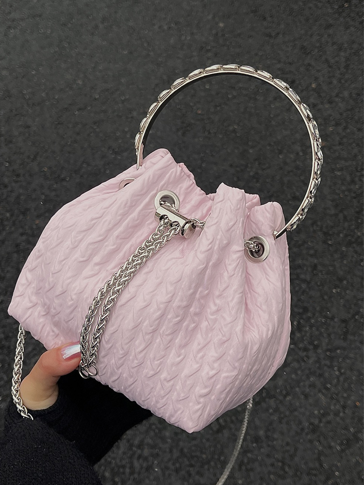 2023 Women's Rhinestone Round Ring Bucket Bag - Sweet Chain Shoulder Crossbody Handbag, Trendy Fashion Accessory 2023 Women's Rhinestone Round Ring Bucket Bag - Sweet Chain Shoulder Crossbody Handbag, Trendy Fashion Accessory
