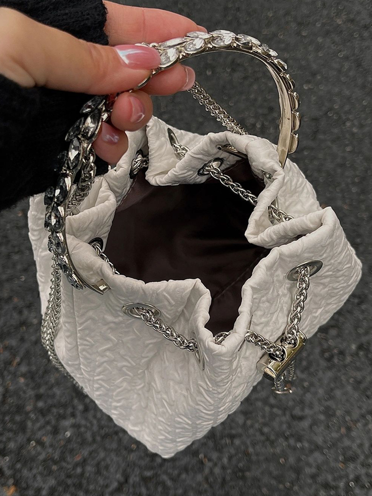 2023 Women's Rhinestone Round Ring Bucket Bag - Sweet Chain Shoulder Crossbody Handbag, Trendy Fashion Accessory 2023 Women's Rhinestone Round Ring Bucket Bag - Sweet Chain Shoulder Crossbody Handbag, Trendy Fashion Accessory